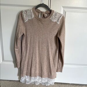 Tan Sweater with Lace Accents